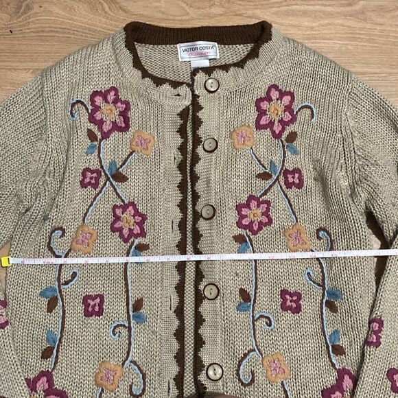 Victor Costa Occassion Flower Embroidery Cardigan Size Small - Picture 6 of 7